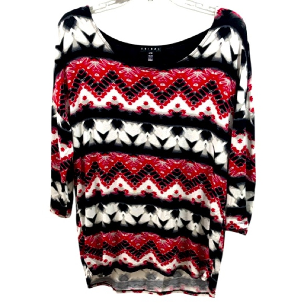 Tribal - Red & Black Geometric Racerback Top - Size Medium